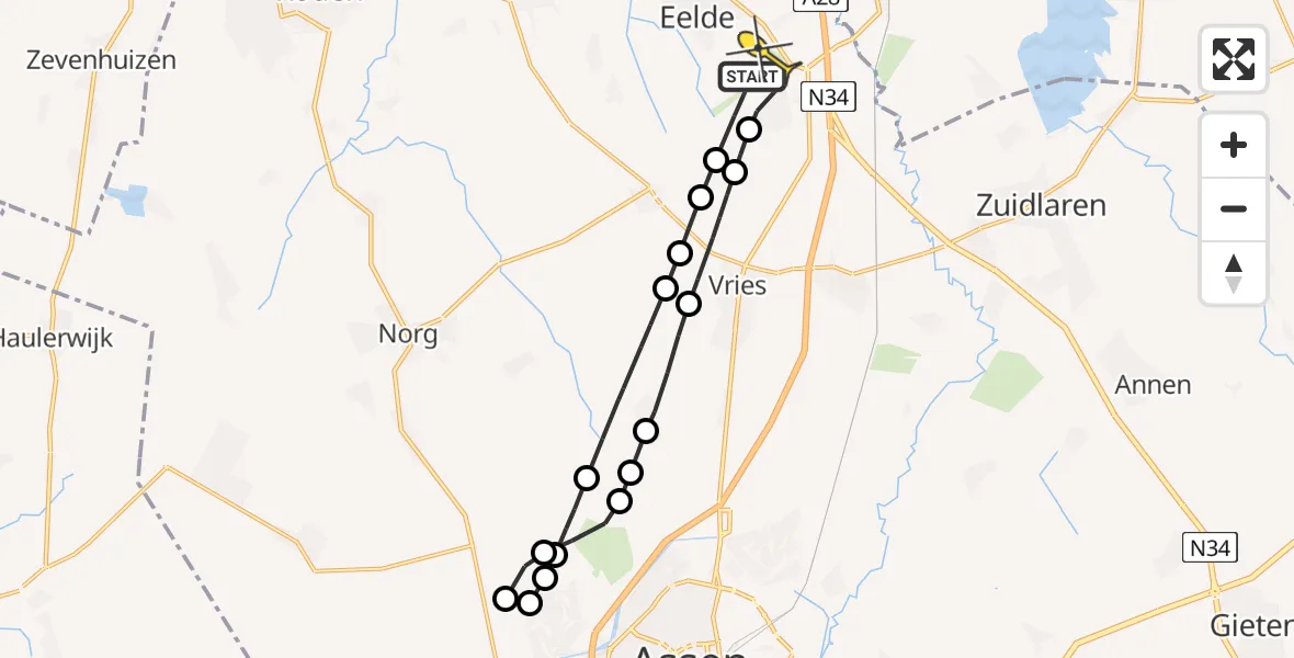 Routekaart van de vlucht: Lifeliner 4 naar Groningen Airport Eelde