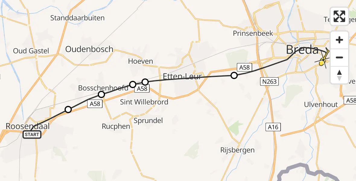 Routekaart van de vlucht: Lifeliner 2 naar Breda