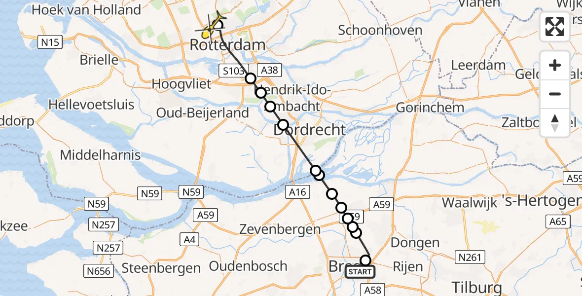 Routekaart van de vlucht: Lifeliner 2 naar Rotterdam The Hague Airport