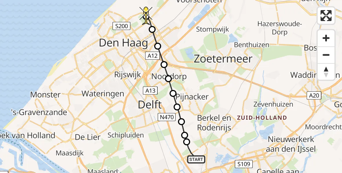 Routekaart van de vlucht: Lifeliner 2 naar Wassenaar