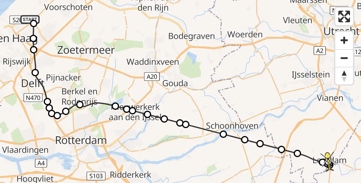 Routekaart van de vlucht: Lifeliner 2 naar Leerdam