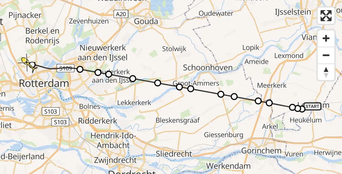 Routekaart van de vlucht: Lifeliner 2 naar Rotterdam The Hague Airport