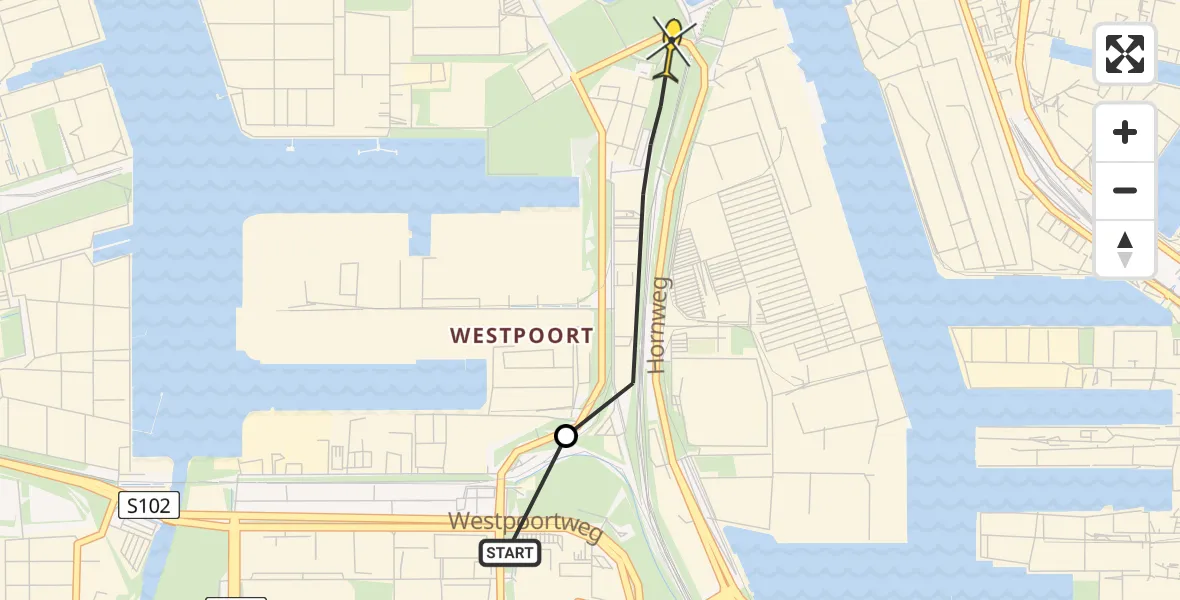 Routekaart van de vlucht: Lifeliner 1 naar Amsterdam Heliport