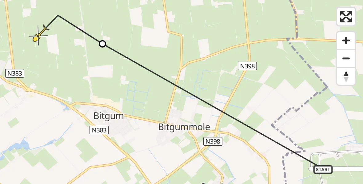 Routekaart van de vlucht: Ambulancehelikopter naar St.-Annaparochie