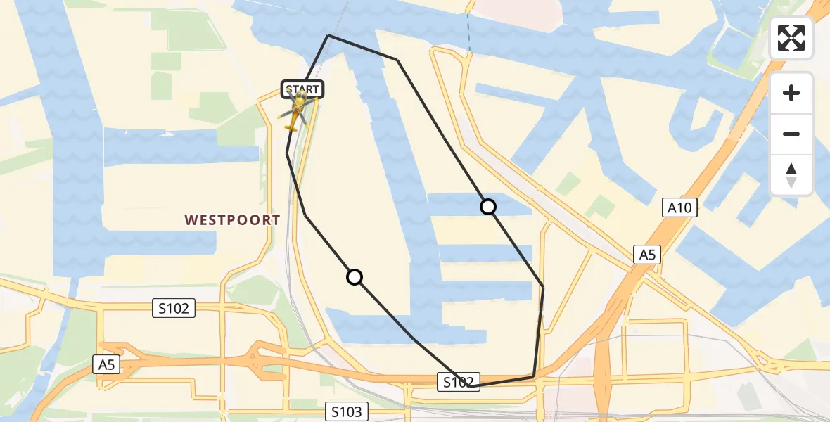 Vluchtroute Traumahelikopter Amsterdam Heliport - Amsterdam Heliport, 14 december 2023, 05:48
