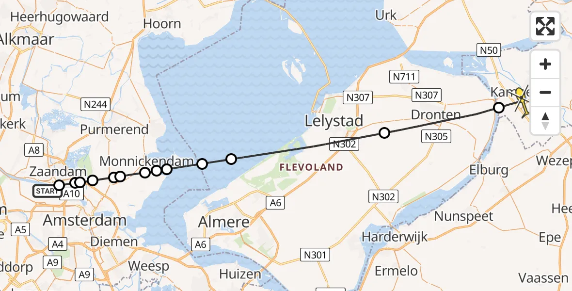 Routekaart van de vlucht: Lifeliner 1 naar Kampen