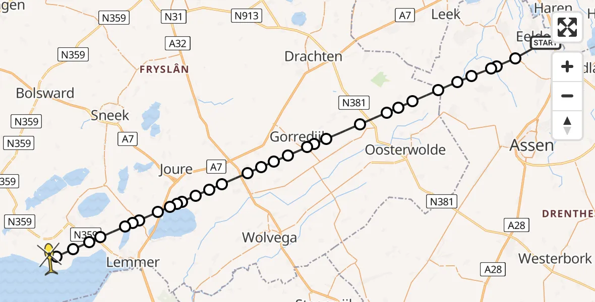 Routekaart van de vlucht: Lifeliner 4 naar Oudemirdum
