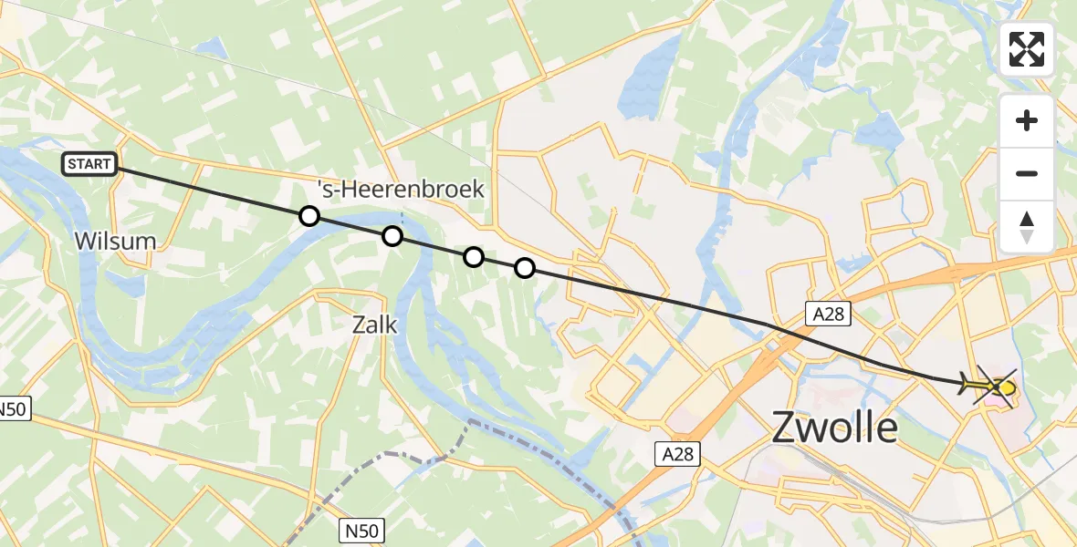 Routekaart van de vlucht: Lifeliner 1 naar Zwolle