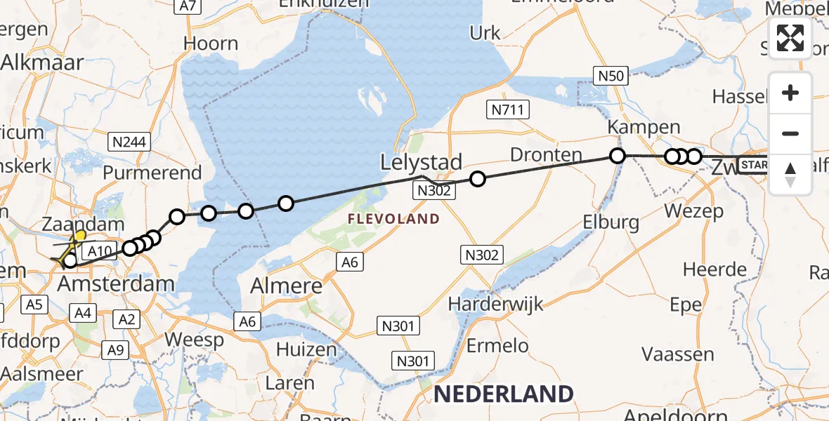 Routekaart van de vlucht: Lifeliner 1 naar Amsterdam Heliport