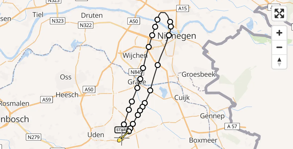 Routekaart van de vlucht: Lifeliner 3 naar Vliegbasis Volkel