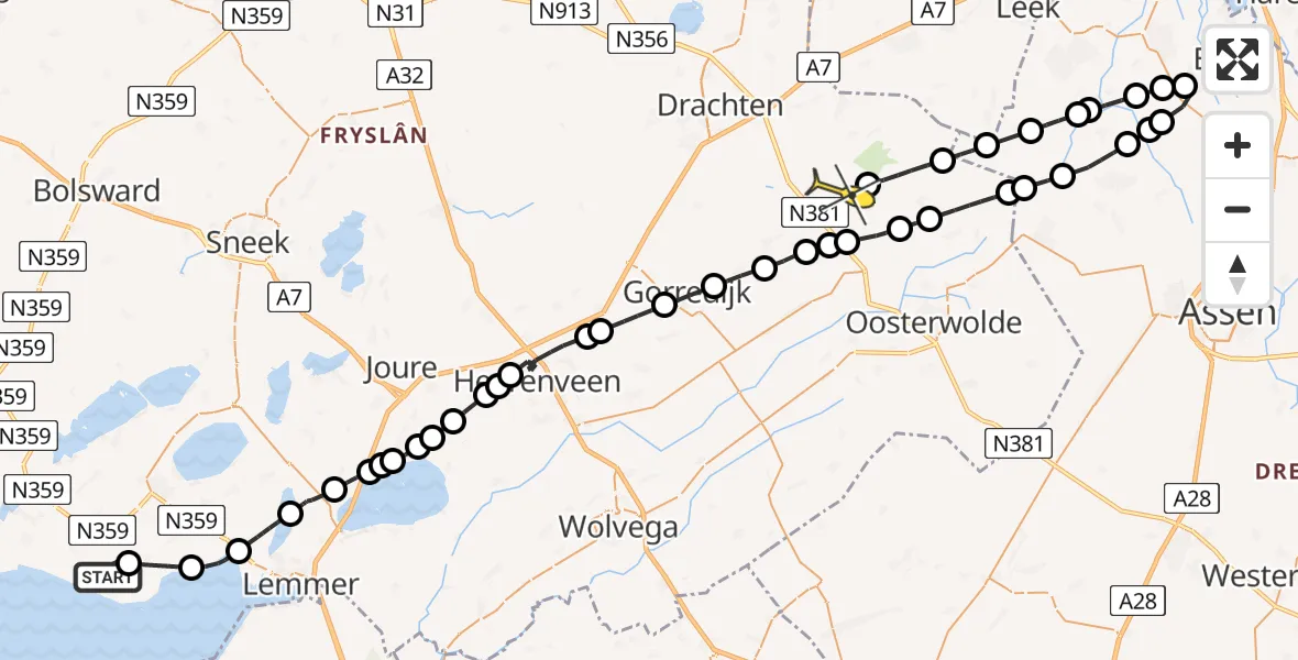 Routekaart van de vlucht: Lifeliner 4 naar Wijnjewoude