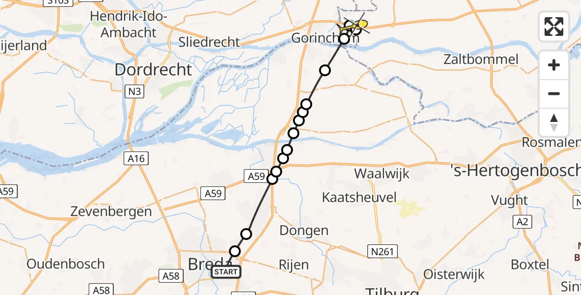 Routekaart van de vlucht: Lifeliner 2 naar Gorinchem