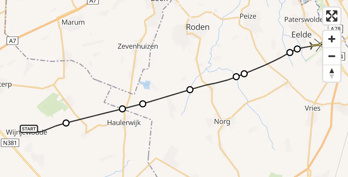 Routekaart van de vlucht: Lifeliner 4 naar Groningen Airport Eelde