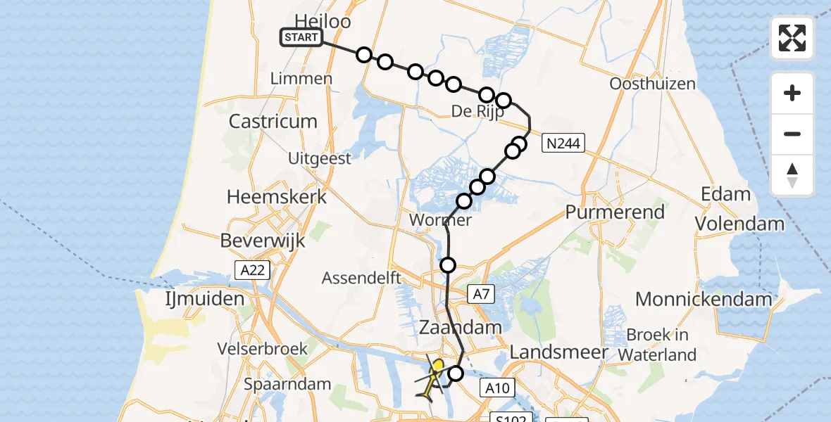 Routekaart van de vlucht: Lifeliner 1 naar Amsterdam Heliport