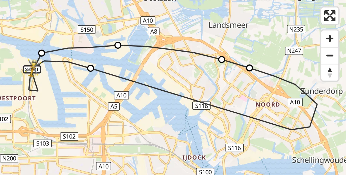 Vluchtroute Traumahelikopter Amsterdam Heliport - Amsterdam Heliport, 14 december 2023, 10:55