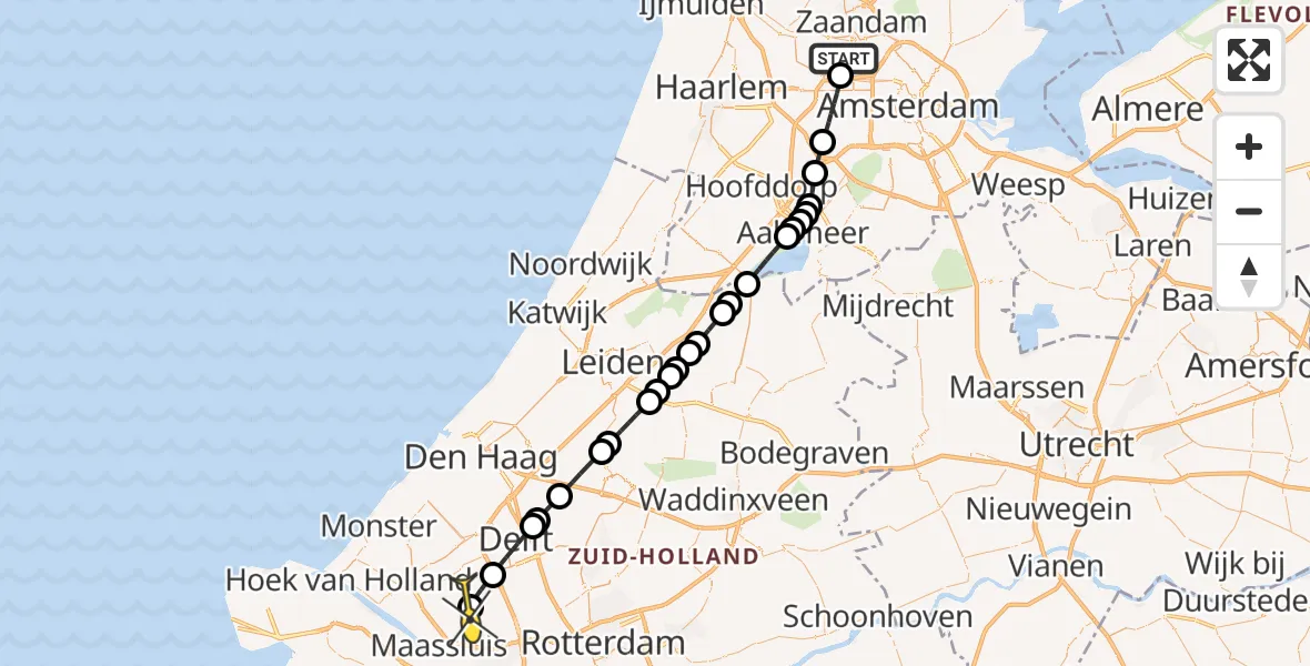 Routekaart van de vlucht: Lifeliner 1 naar Maasland