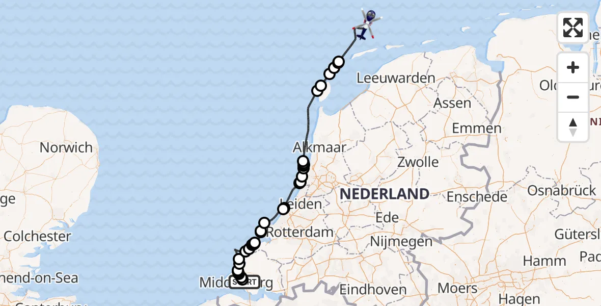 Vluchtroute Politiehelikopter Vliegveld Midden-Zeeland - , 14 december 2023, 11:48