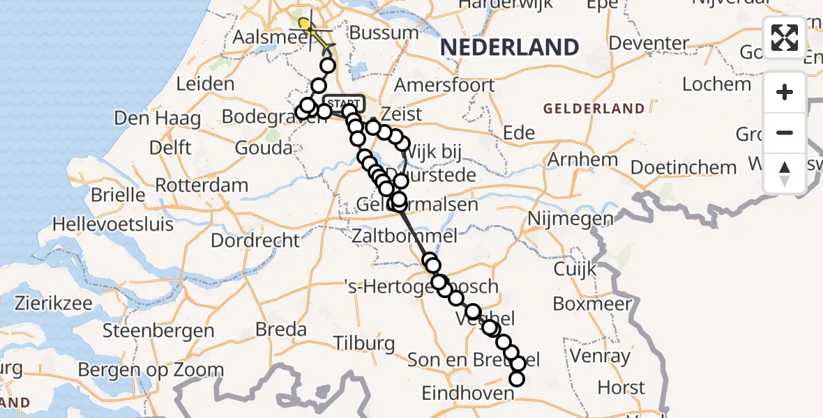 Routekaart van de vlucht: Politiehelikopter naar Ouderkerk aan de Amstel