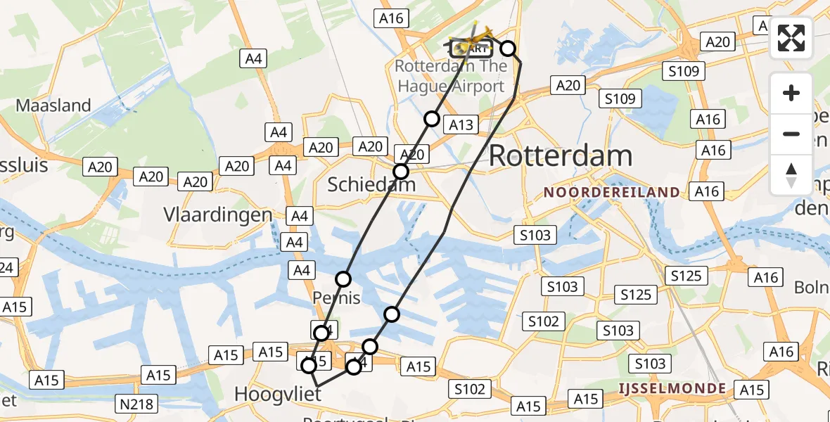 Vluchtroute Traumahelikopter Rotterdam The Hague Airport - Rotterdam The Hague Airport, 14 december 2023, 13:16