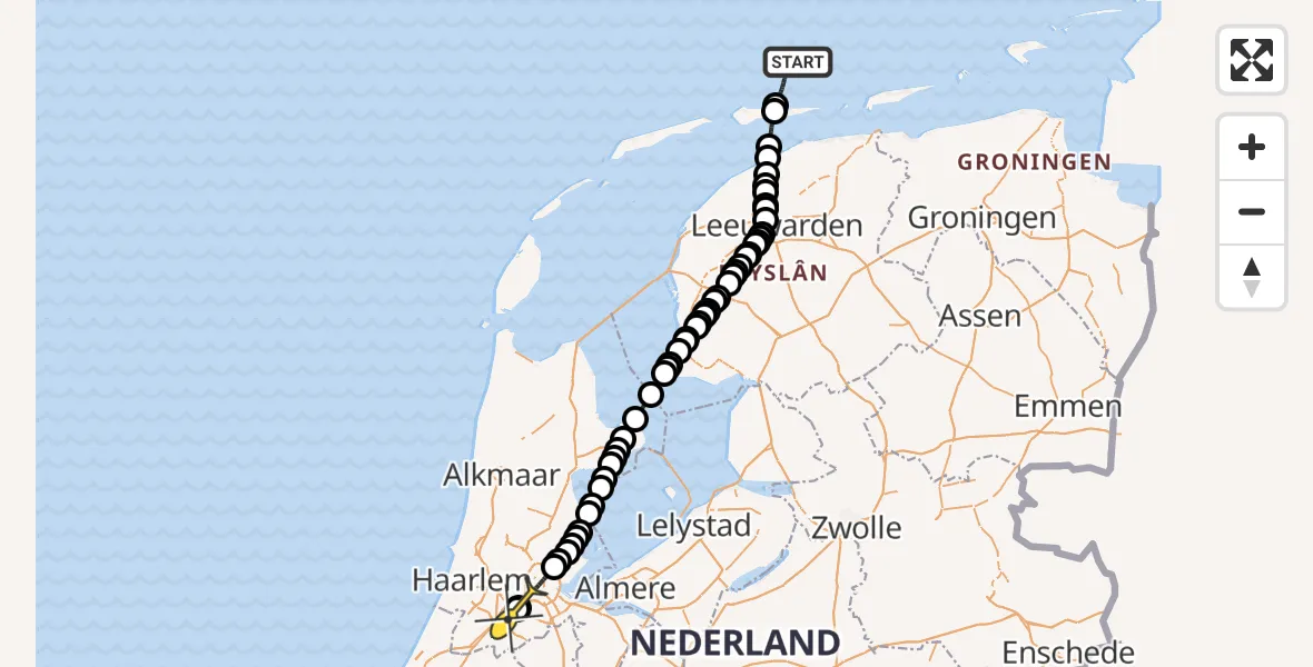 Routekaart van de vlucht: Politiehelikopter naar Schiphol