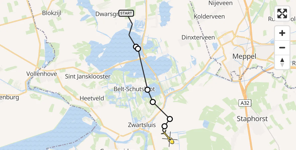 Routekaart van de vlucht: Ambulanceheli naar Rouveen