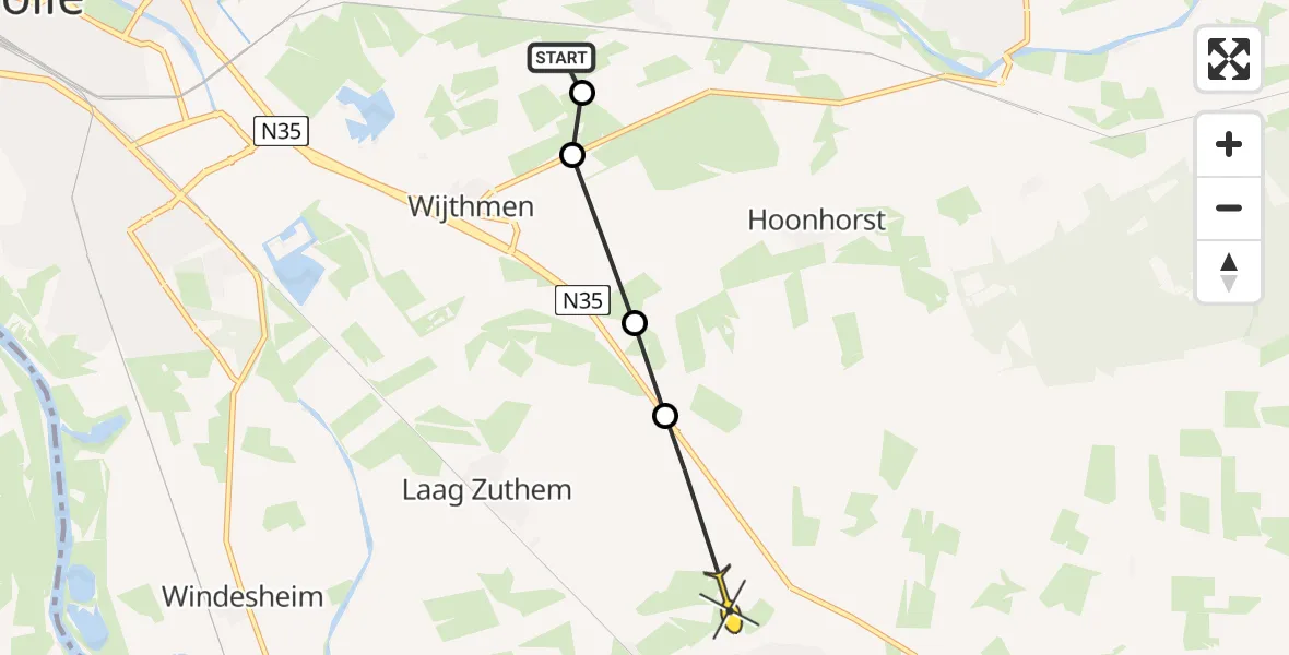 Routekaart van de vlucht: Ambulanceheli naar Heino