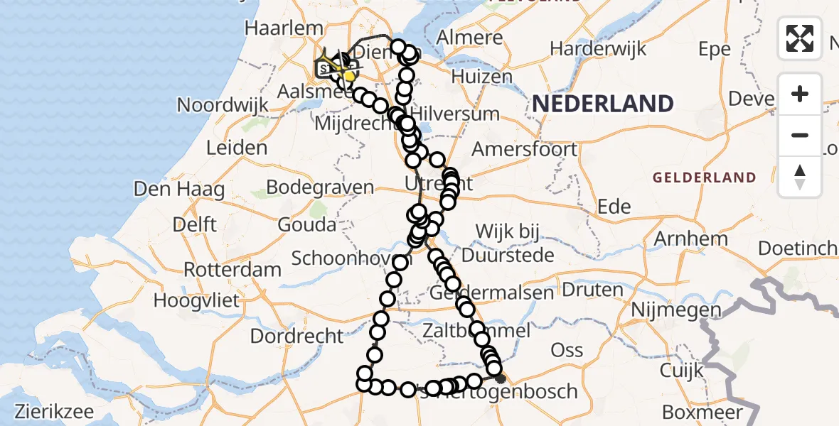 Routekaart van de vlucht: Politieheli naar Schiphol