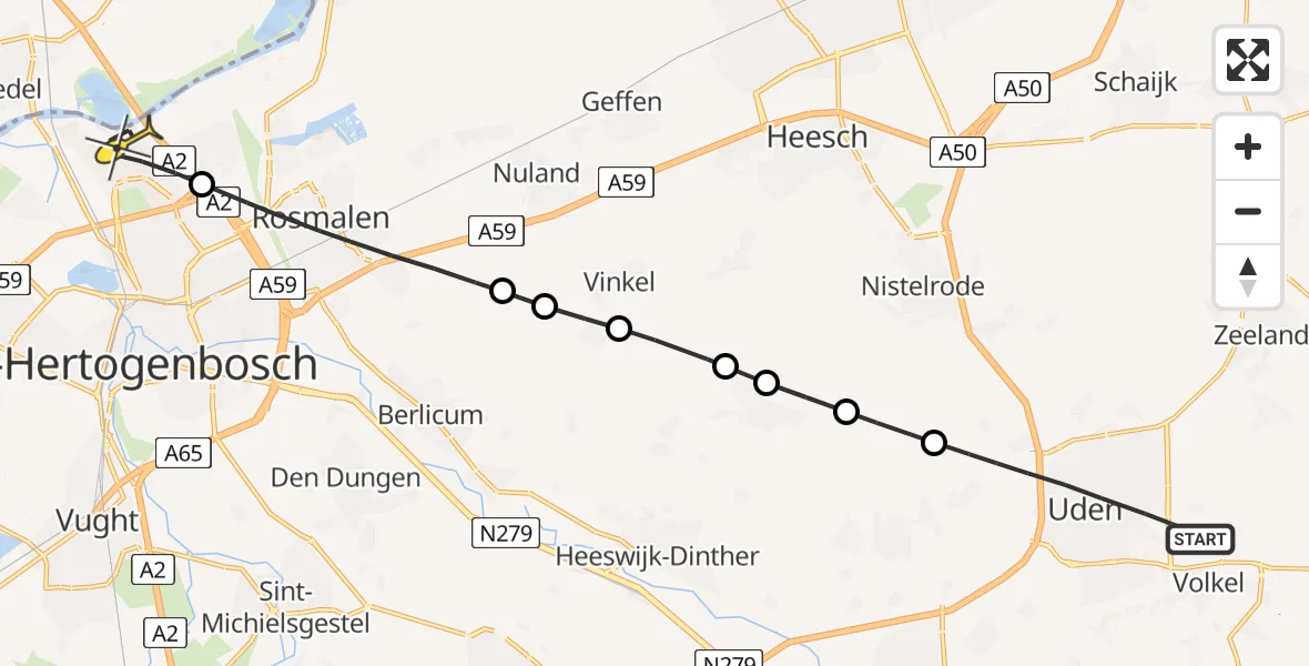 Routekaart van de vlucht: Lifeliner 3 naar 's-Hertogenbosch