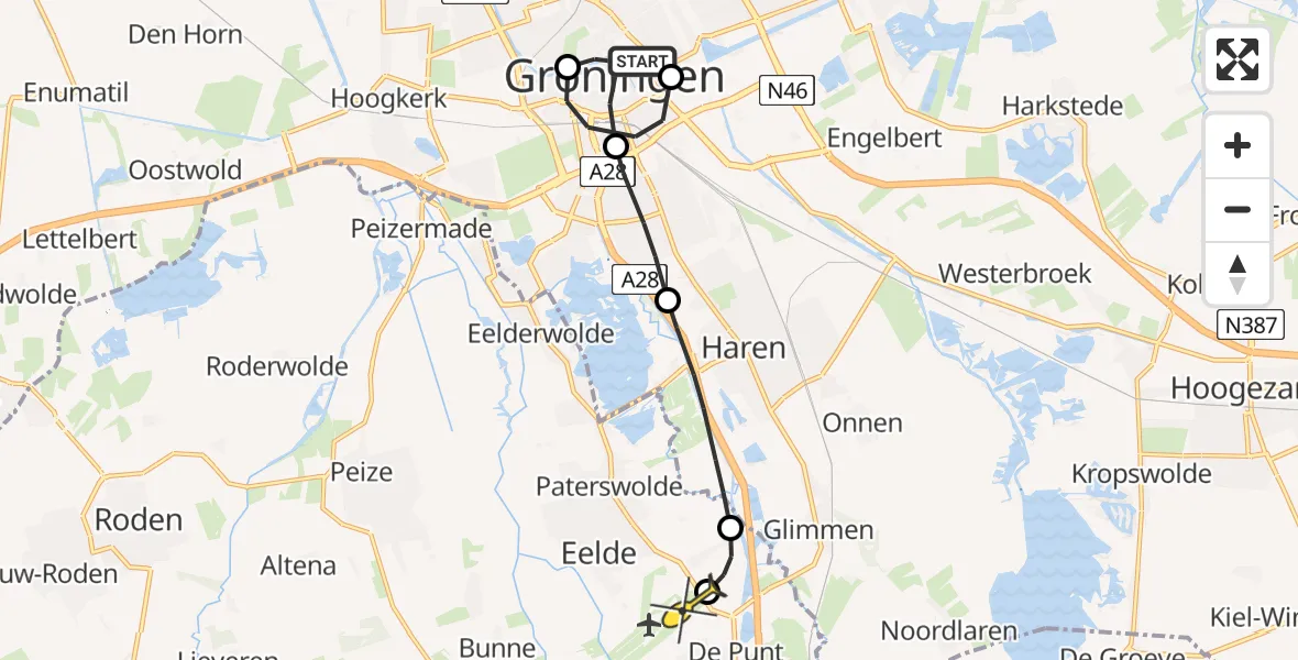 Routekaart van de vlucht: Lifeliner 4 naar Groningen Airport Eelde