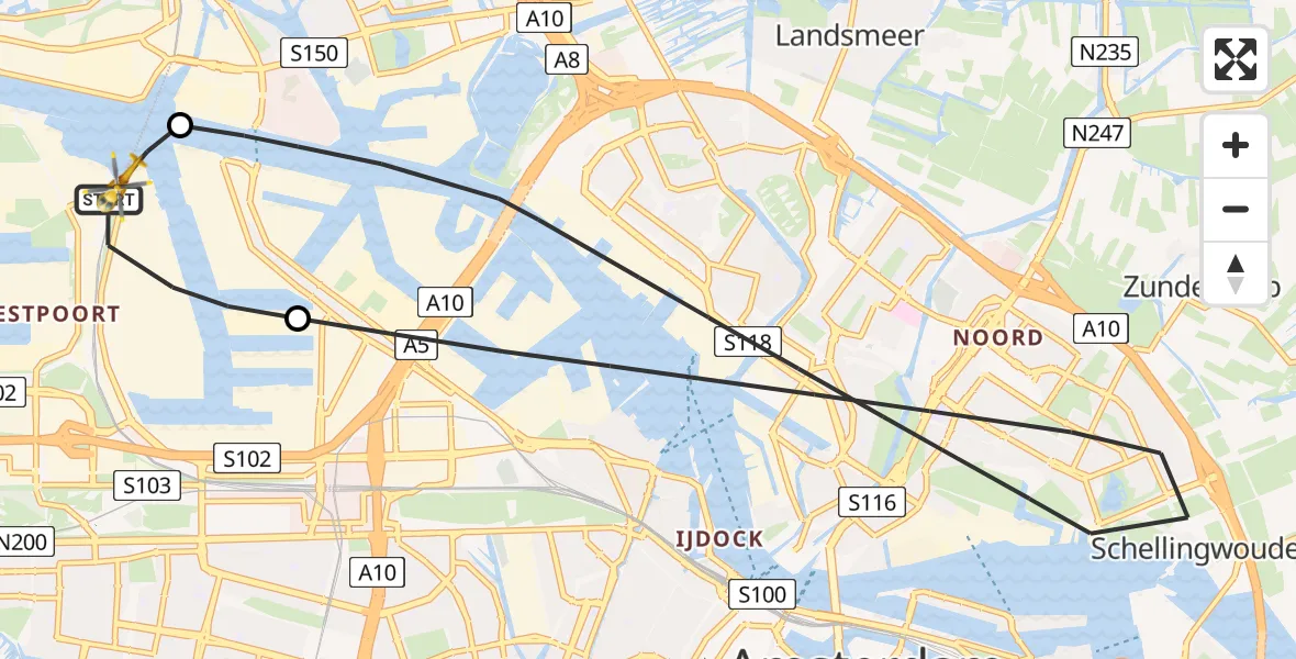 Vluchtroute Traumahelikopter Amsterdam Heliport - Amsterdam Heliport, 14 december 2023, 17:48