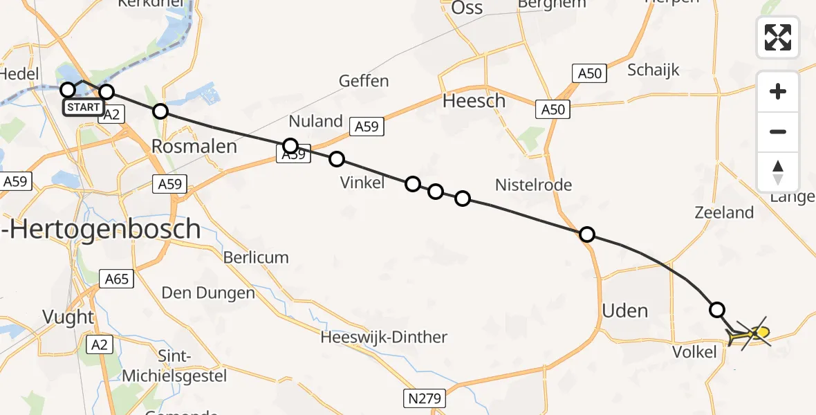 Routekaart van de vlucht: Lifeliner 3 naar Vliegbasis Volkel