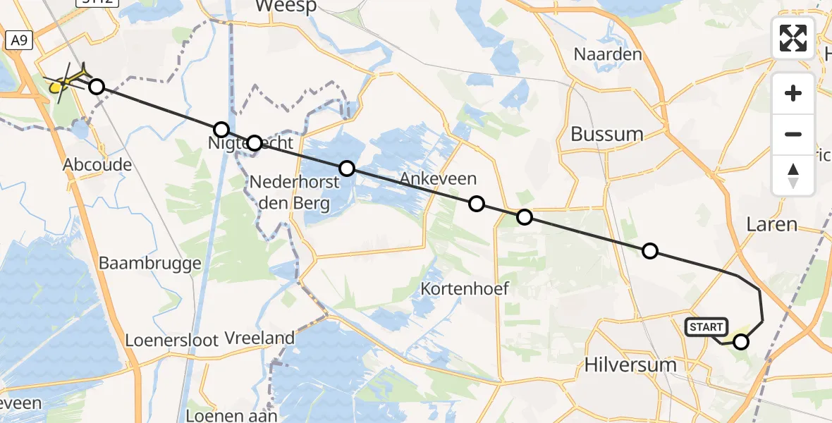 Routekaart van de vlucht: Lifeliner 1 naar Academisch Medisch Centrum (AMC)