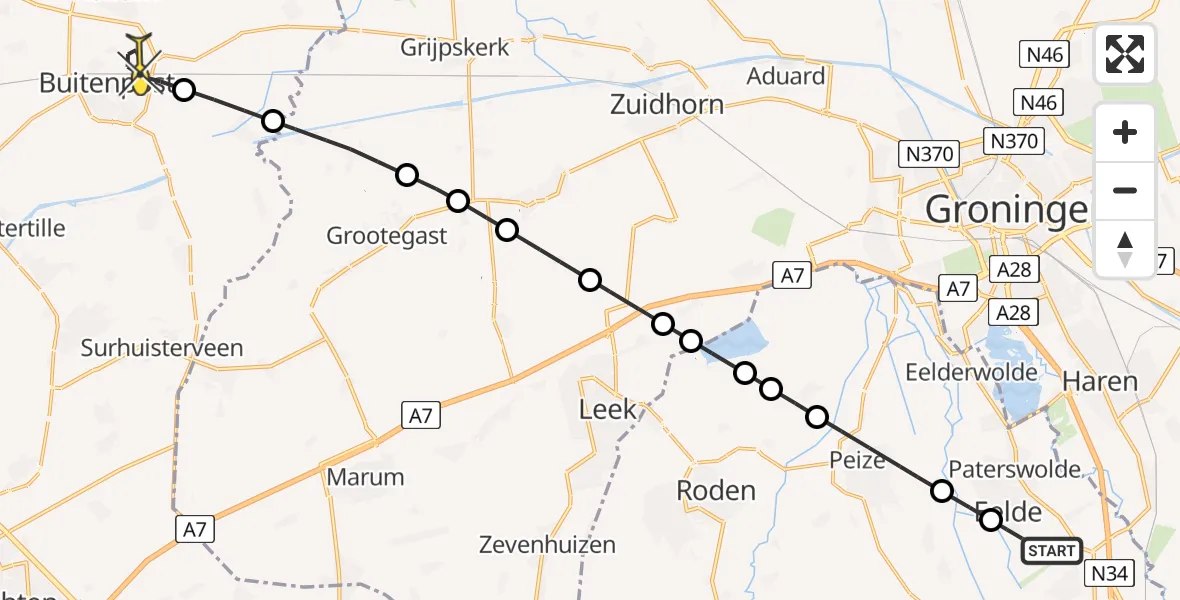 Routekaart van de vlucht: Lifeliner 4 naar Buitenpost