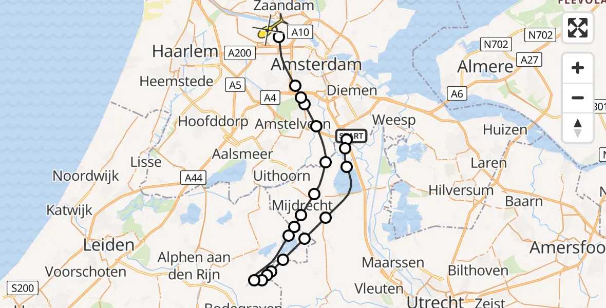 Routekaart van de vlucht: Lifeliner 1 naar Amsterdam Heliport