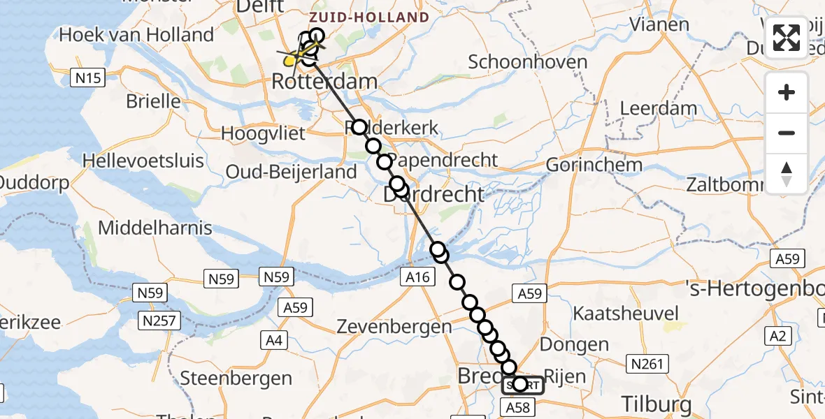 Routekaart van de vlucht: Lifeliner 2 naar Rotterdam The Hague Airport