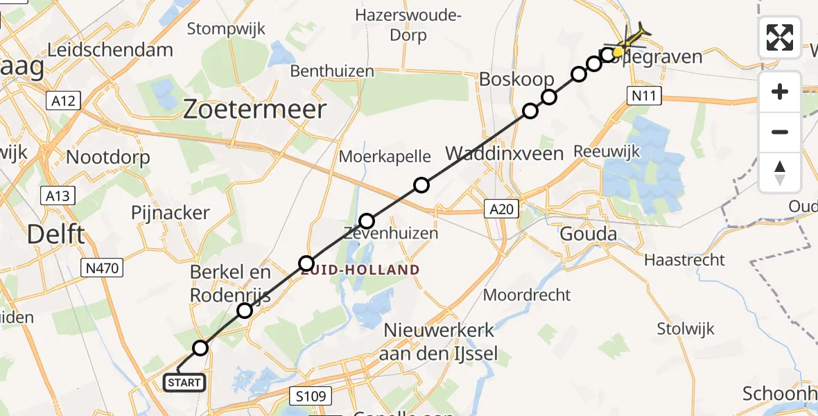 Routekaart van de vlucht: Lifeliner 2 naar Bodegraven