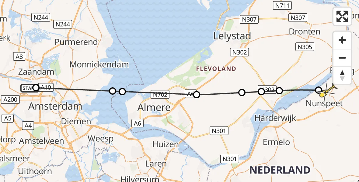 Routekaart van de vlucht: Lifeliner 1 naar Doornspijk