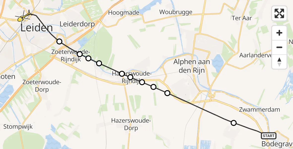 Routekaart van de vlucht: Lifeliner 2 naar Leiden