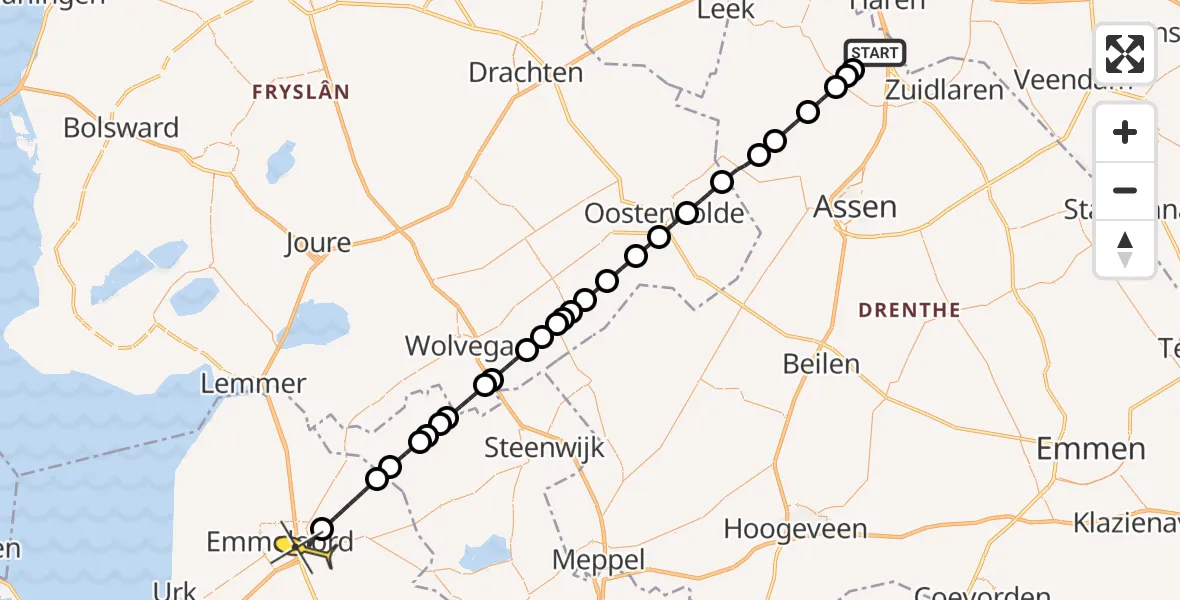 Routekaart van de vlucht: Lifeliner 4 naar Emmeloord