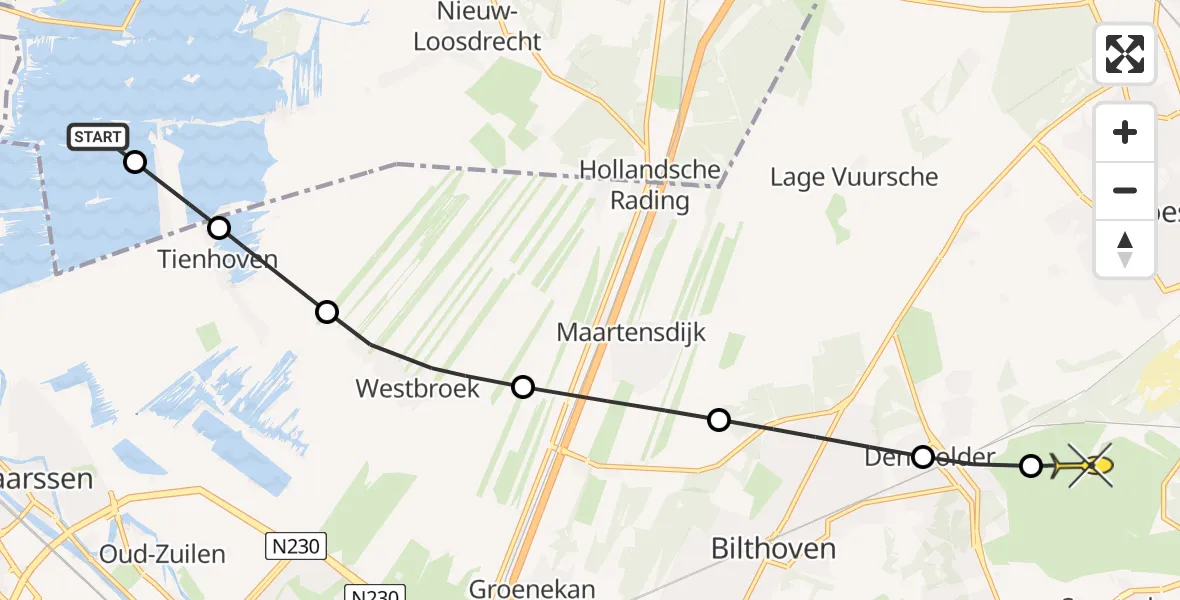 Routekaart van de vlucht: Politieheli naar Soest