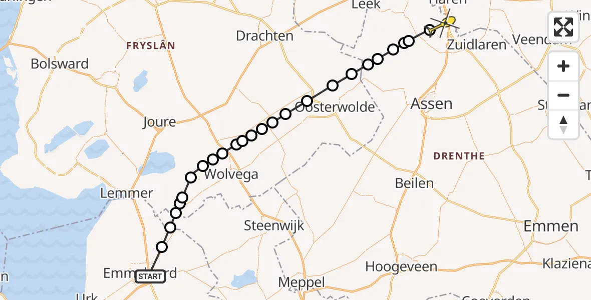 Routekaart van de vlucht: Lifeliner 4 naar Groningen Airport Eelde