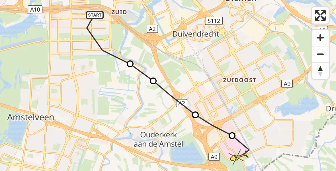 Routekaart van de vlucht: Lifeliner 1 naar Academisch Medisch Centrum (AMC)