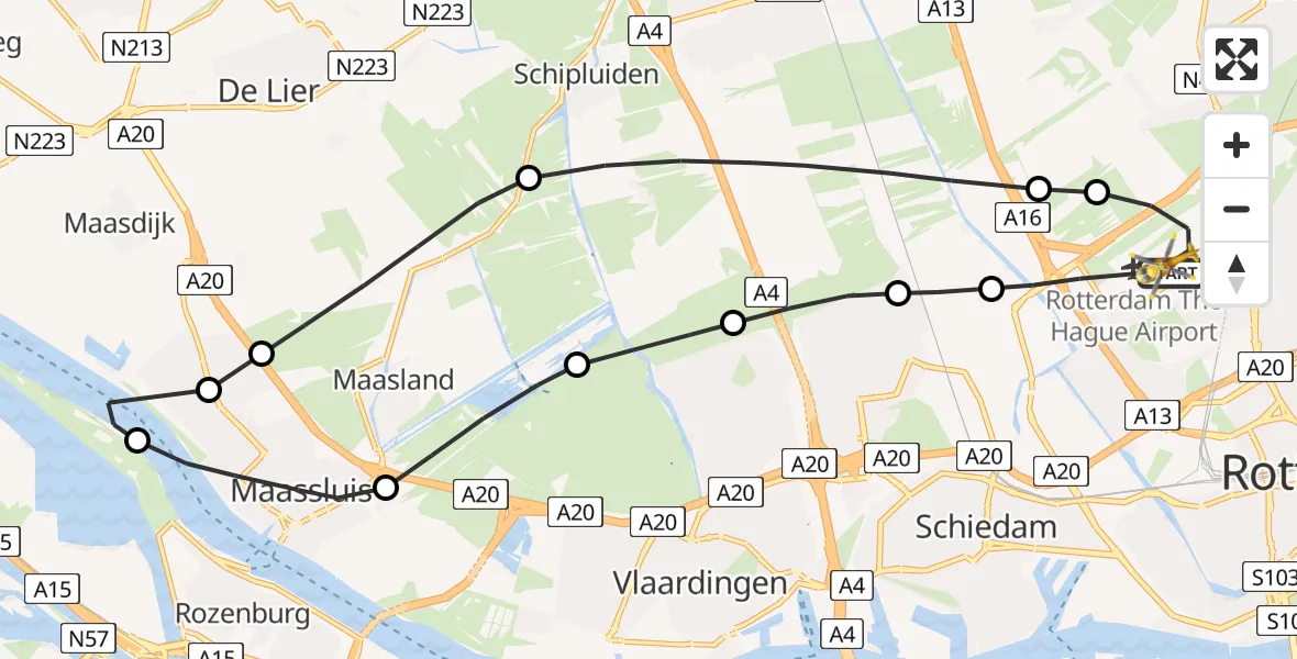 Vluchtroute Traumahelikopter Rotterdam The Hague Airport - Rotterdam The Hague Airport, 15 december 2023, 10:32