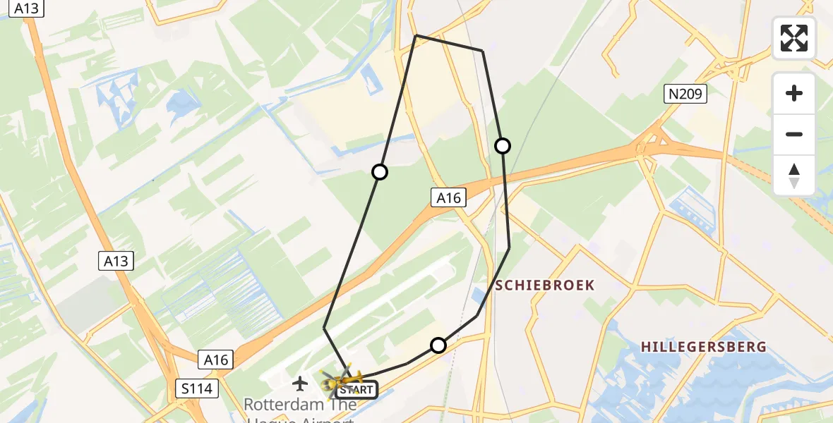 Vluchtroute Traumahelikopter Rotterdam The Hague Airport - Rotterdam The Hague Airport, 15 december 2023, 10:59