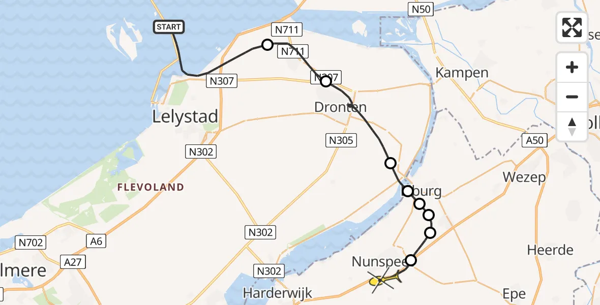 Routekaart van de vlucht: Politiehelikopter naar Nunspeet