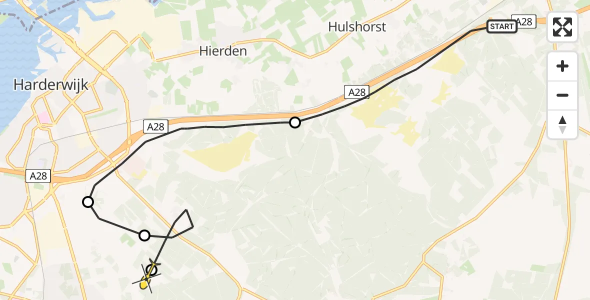 Routekaart van de vlucht: Politiehelikopter naar Ermelo