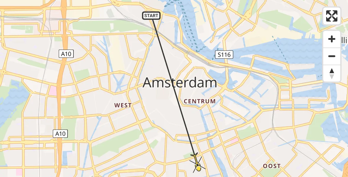 Routekaart van de vlucht: Politieheli naar Amsterdam