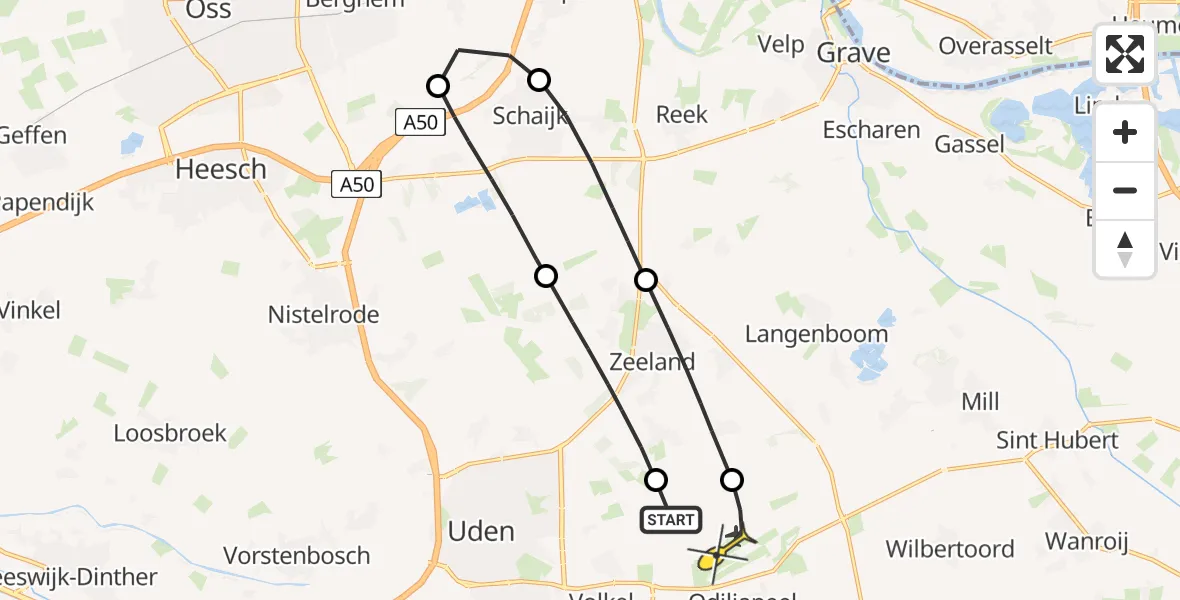 Routekaart van de vlucht: Lifeliner 3 naar Vliegbasis Volkel