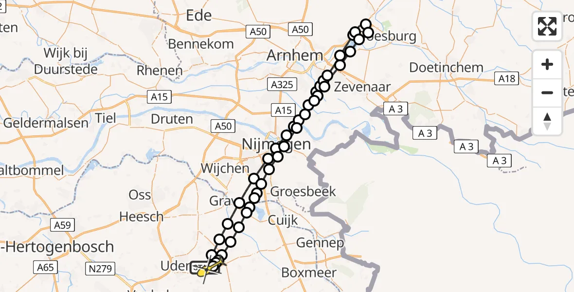 Routekaart van de vlucht: Lifeliner 3 naar Vliegbasis Volkel