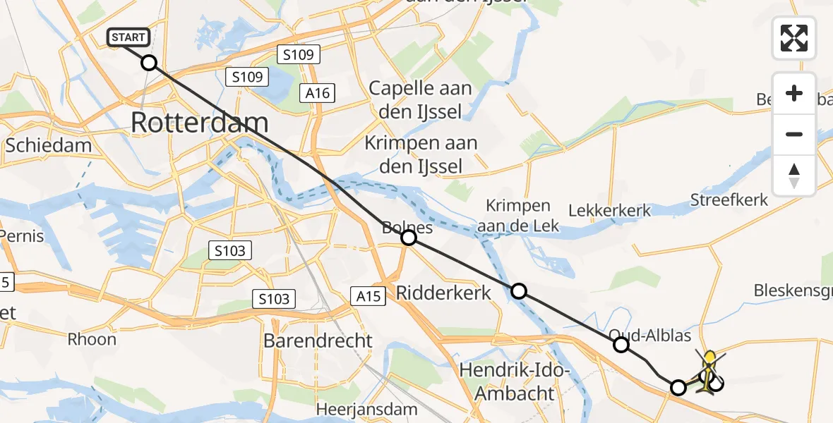 Routekaart van de vlucht: Lifeliner 2 naar Oud-Alblas